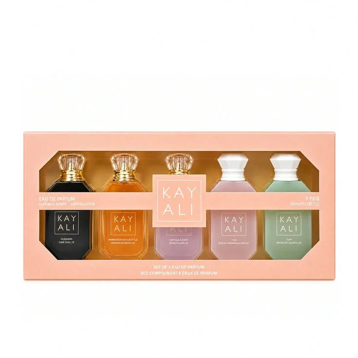 KAYALI Mini Perfume Set – 5 Piece Eau de Parfum Collection | Café Oud, Orange Blossom, Vanilla Candy, Marshmallow & Yum Pistachio Gelato