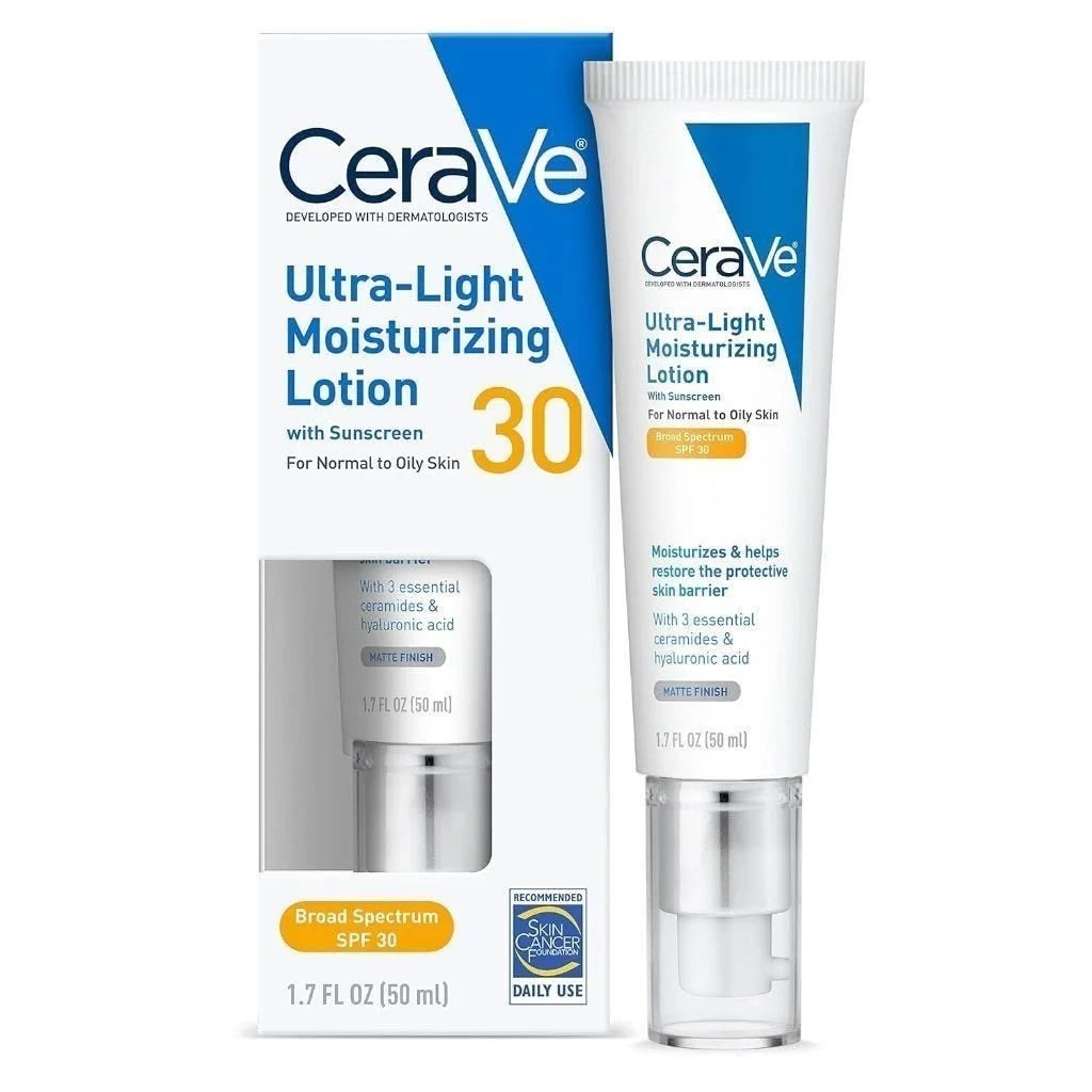CeraVe Ultra-Light Moisturizing Lotion SPF 30 50ml | Oil-Free Facial Moisturizer with Sunscreen for Normal to Oily Skin