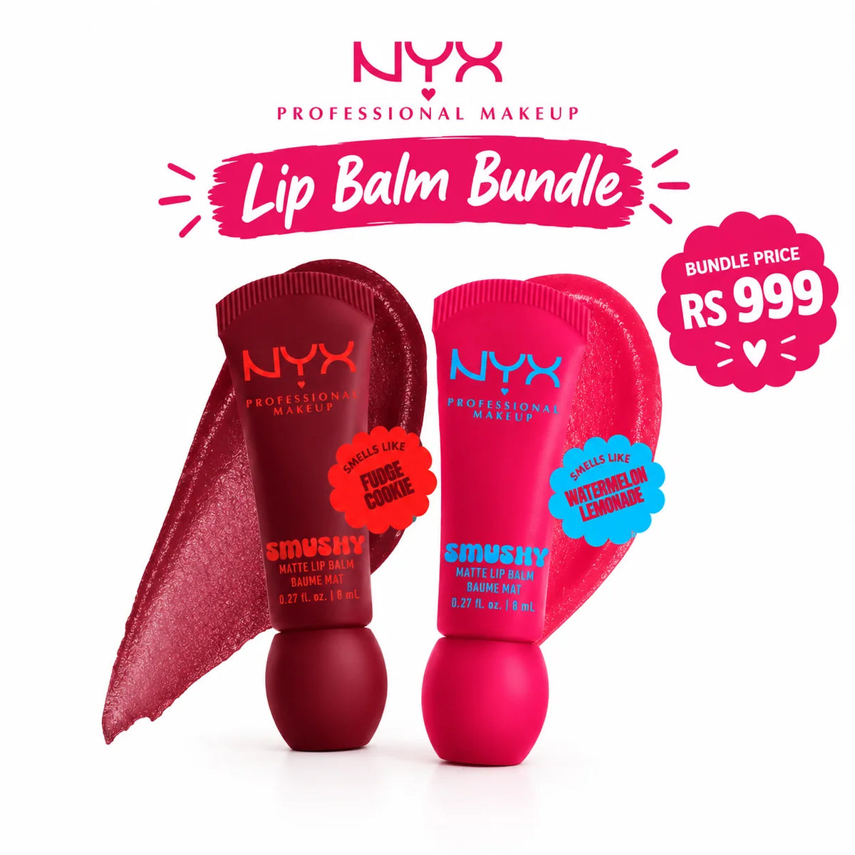 NYX Professional Makeup Smushy Matte Lip Balm Bundle Fudge Cookie and Watermelon Lemonade 8ml each