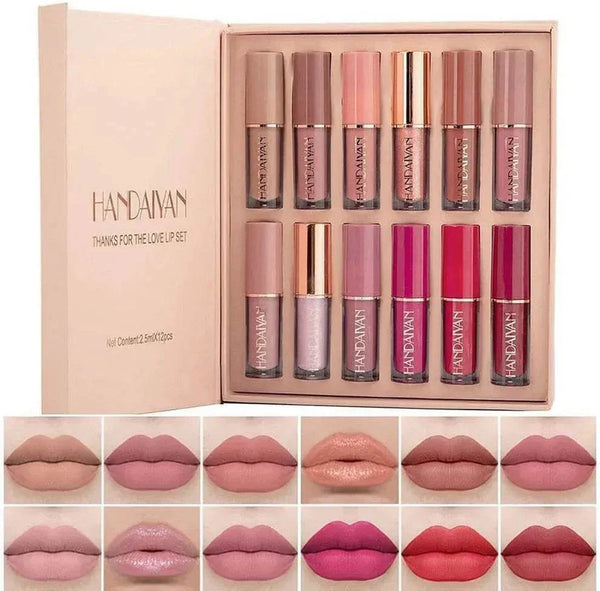 Handaiyan 12-Piece Lip Set: Matte & Gloss for Every Look– Versatile Lip Color Collection