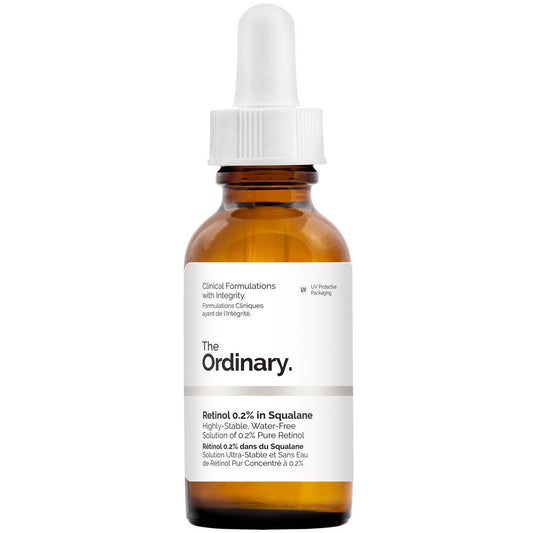 The Ordinary Retinol 0.2% in Squalane beginner anti-aging serum bottle, 30ml