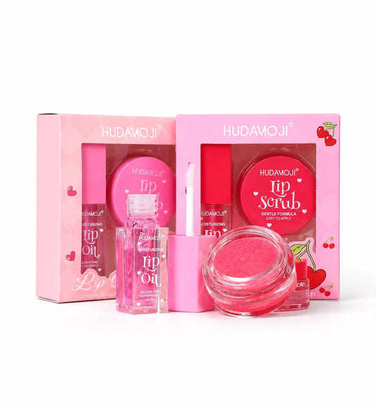 HUDAMOJI Lip Care Duo Set – Moisturizing Lip Oil & Gentle Lip Scrub Kit