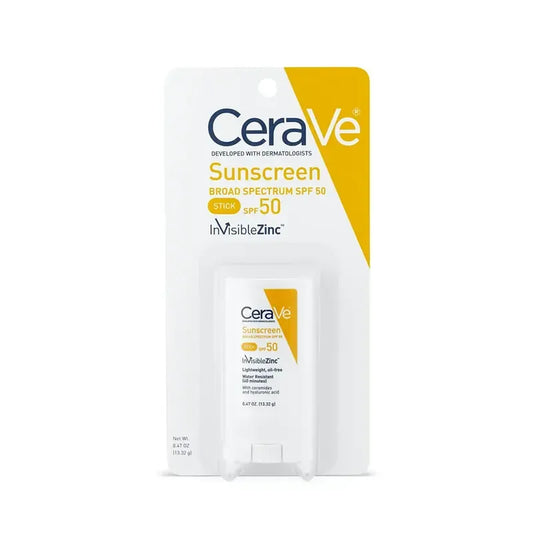 CeraVe Sunscreen Broad Spectrum SPF 50 Stick InvisibleZinc 13.32g white and yellow packaging