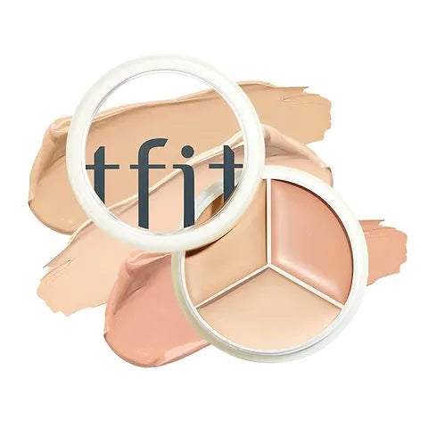 TFIT 3-in-1 Concealer Palette three shades contour highlight correct with texture swatches