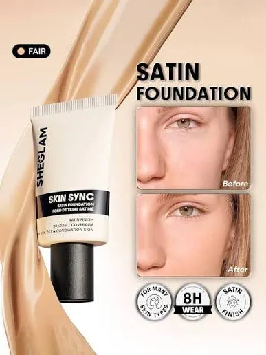 SHEGLAM Skin Sync Satin Foundation | Buildable Coverage for Dry, Oily & Combination Skin In Fair Shade