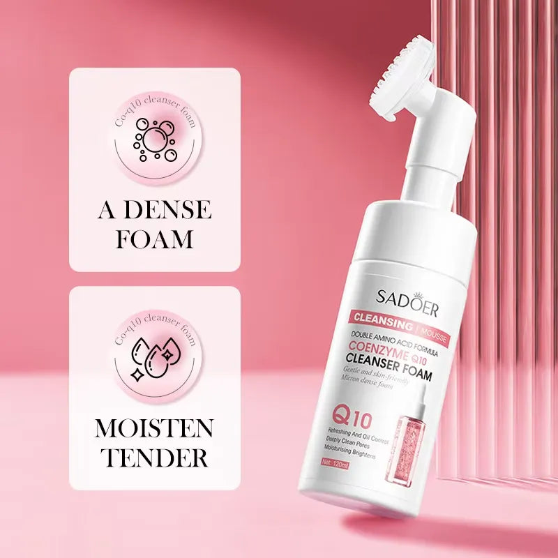 SADOER Coenzyme Q10 Double Amino Acid Cleanser Foam 120ml | With Brush