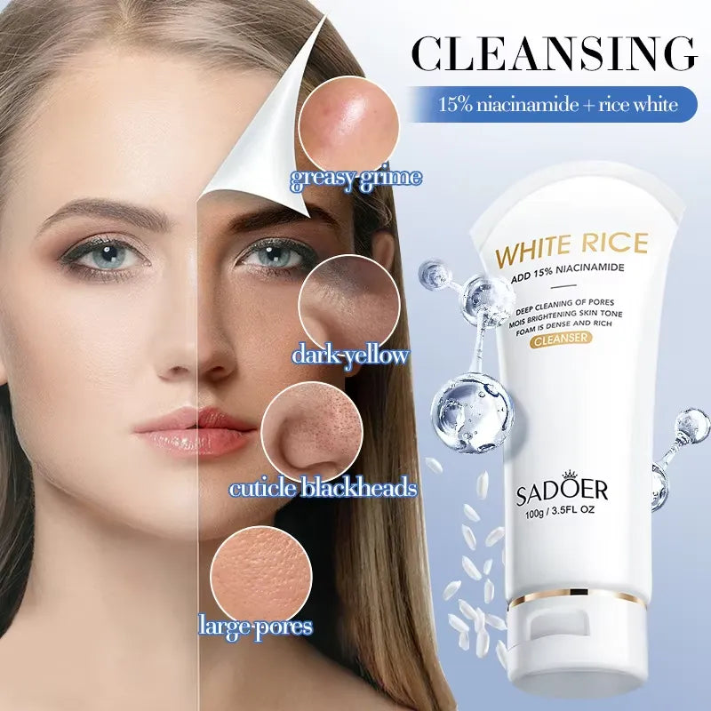 SADOER White Rice 15% Niacinamide Cleanser 100g | Deep Pore Brightening