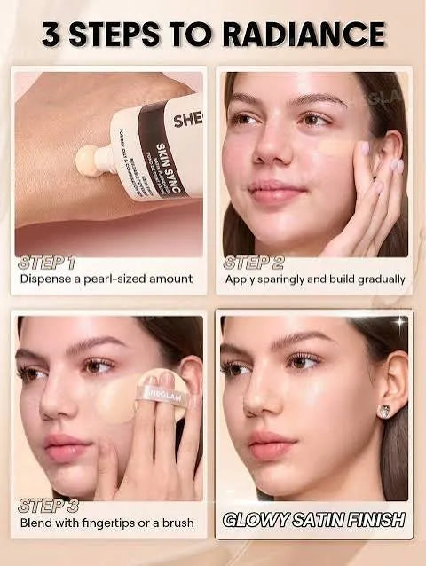 SHEGLAM Skin Sync Satin Foundation | Buildable Coverage for Dry, Oily & Combination Skin In Fair Shade