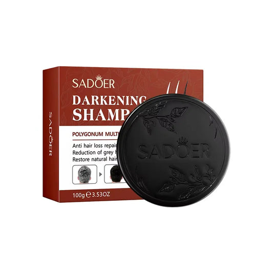 SADOER Polygonum Multiflorum Darkening Shampoo Bar 100g black bar with red box