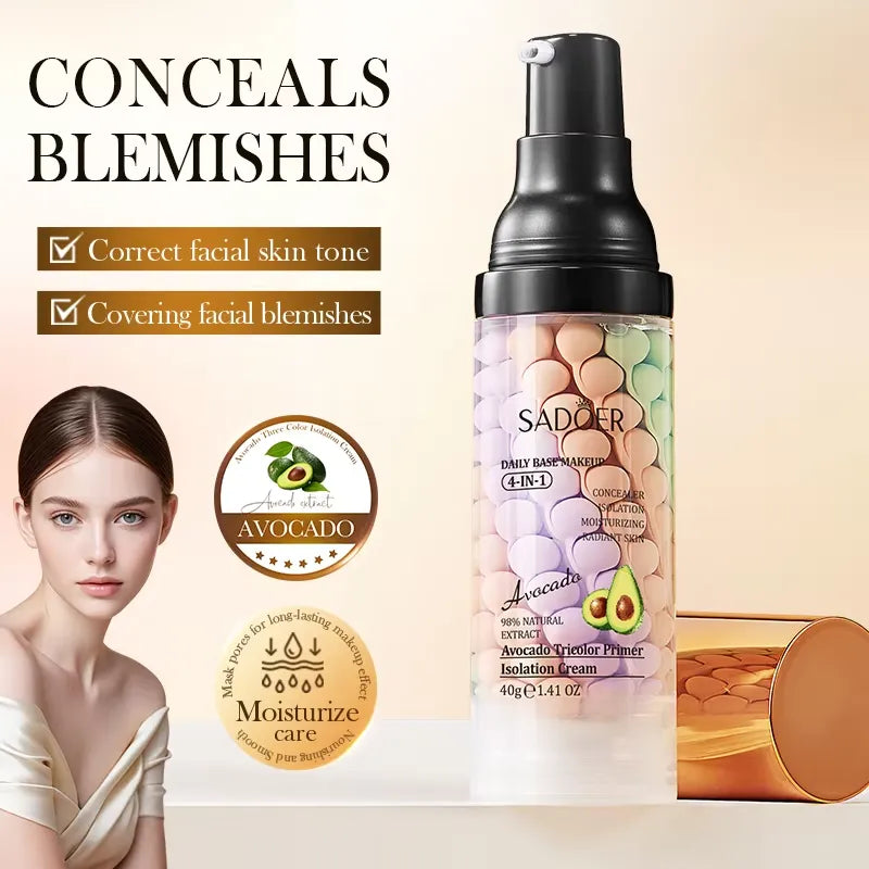 SADOER 4-in-1 Avocado Tricolor Primer Isolation Cream 40g | Daily Base Makeup