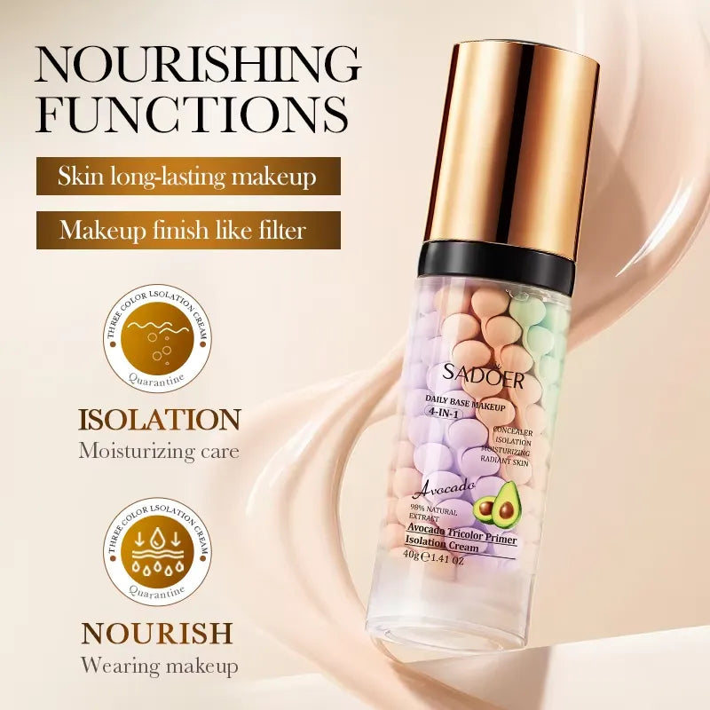 SADOER 4-in-1 Avocado Tricolor Primer Isolation Cream 40g | Daily Base Makeup