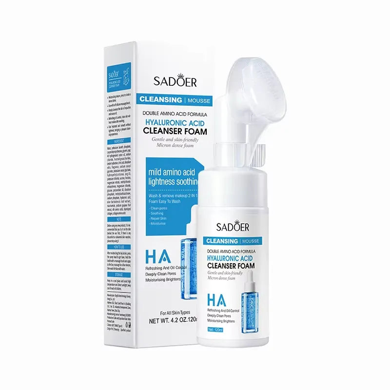 SADOER Hyaluronic Acid Double Amino Acid Cleanser Foam 120ml with brush and box