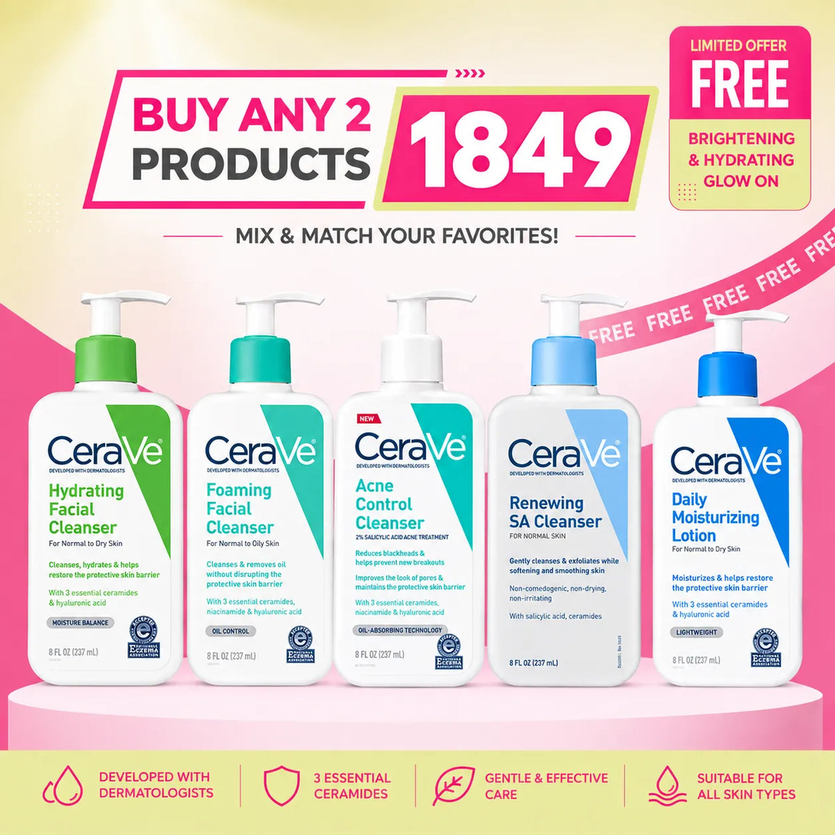 CeraVe Mix & Match Bundle | Any 2 Cleansers or Moisturizers | Limited Time Offer